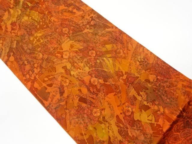 リサイクル　纐纈華紋に抽象模様織出し袋帯